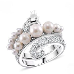 Elegant & Fun! White Shell Pearl Ring w/ Simulated Diamonds Sz